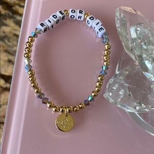 Gold and acrylic White Beaded Charm Bracelet